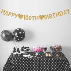 Gold Happy 100th Birthday Banner, Glitter 100 Years 21 Piece Set, GOLD-HAPPY