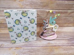 Heather Goldminc Blue Sky Happy 16 Birthday Ceramic Cake & Cat Tea Light Holder