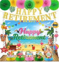 Beach Happy RETIREMENT PARTY Decorations, Aloha Hawaiian Tropical Luau Party