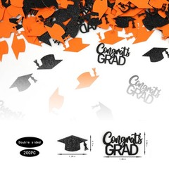 200 PCS Orange Black Graduation Confetti Class Of 2026 Glitter Table Scatter