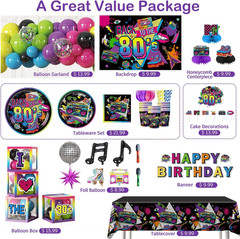 277Pcs 80S Party Decorations Serves 25, All-In-One Set with Back to the 80’S Bac