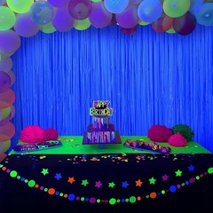 Transform Your Events: 2 Pack Glow in The Dark Fringe Curtains 6.6 ft Neon Decor