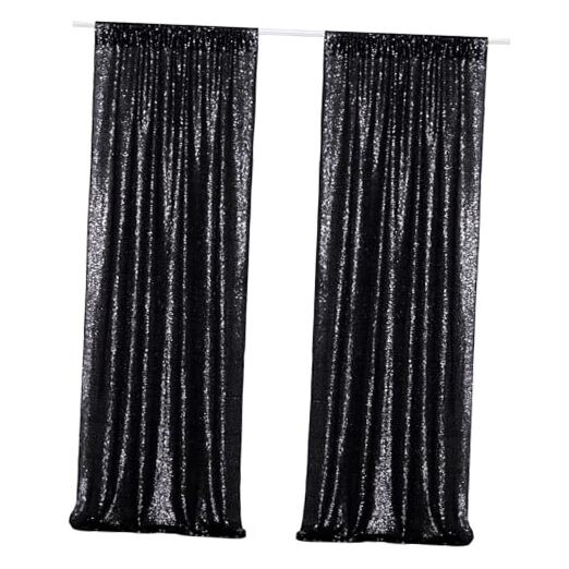 Black Sequin Backdrop Curtains, 2 Panels 2FTx8FT Glitter 2 pcs-2ftx8ft S-Black