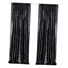 Black Sequin Backdrop Curtains, 2 Panels 2FTx8FT Glitter 2 pcs-2ftx8ft S-Black