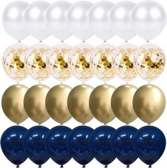 Navy Blue and Gold Confetti Balloons, 50 Pcs 12 Inch Pearl White and Gold Metall
