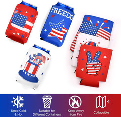 4Th of July Decorations, 12 PCS Can Cooler Sleeves for Independence Day Accessor