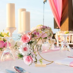 Metal Floral Hoops: Moon Table Decoration Set with Wooden Stands 10.23X7.87 I…