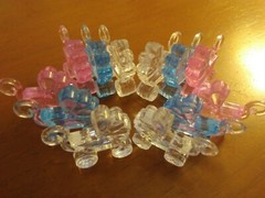 Flat Strollers Deco Charms Set of 12 (4) of each: Pink Blue & Clear-All See Thru