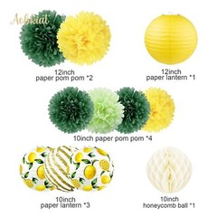 Wedding Party Decorations Set, 12 PCS Yellow Green White Lemon Pattern Paper …