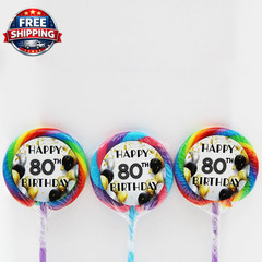 80Th Birthday Themed Lollipops 2 Inch – 3 Count – Happy Birthday Hard Candy – Pe