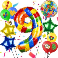 40 Inch Building Block Number Balloon, Colorful Number Block Foil Balloons La…