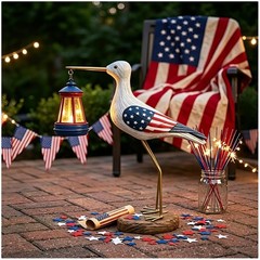 Patriotic Seagull Statue with Solar Lantern
