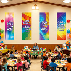 JarThenaAMCS 4Pcs VBS Decorations Neon Jesus Scripture Hanging Banner Sign Color