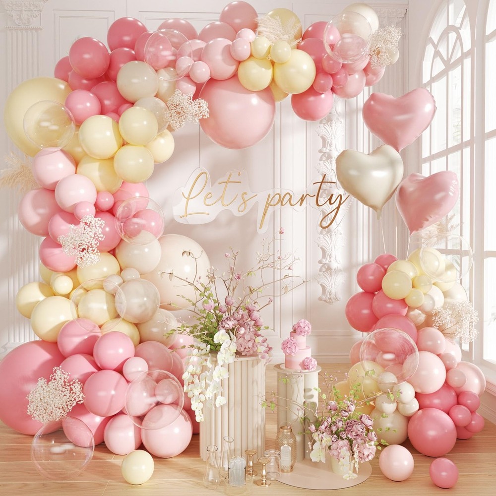 Pink and Yellow Balloon Arch Kit,150Pcs Pastel Pink Light Pink Yellow Sand Wh…
