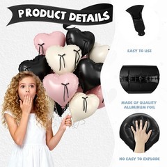 Pink and Black Heart Balloons, 10 Pcs Baby Pink Cream Heart Shaped Balloon wi…
