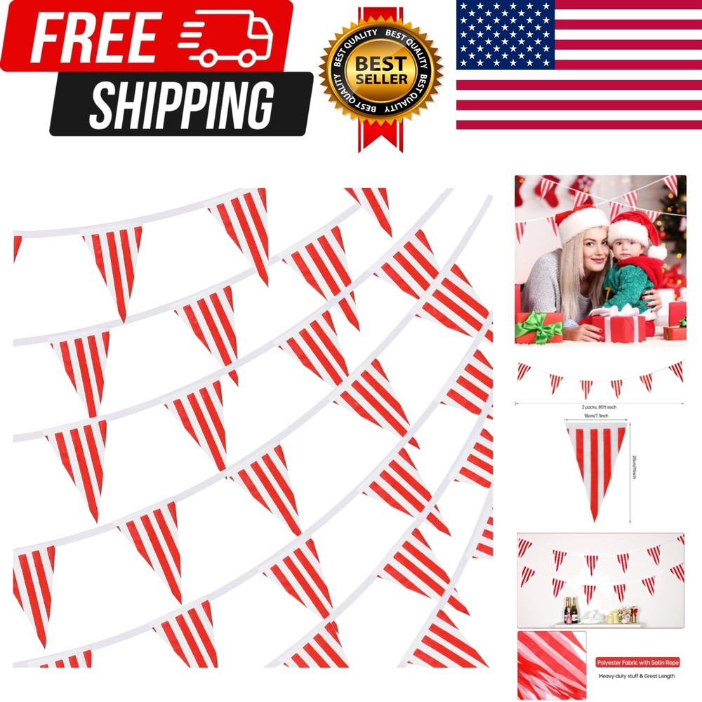 170ft 120pcs Red and White Striped Pennant Banner, Carnival Circus Decoration…