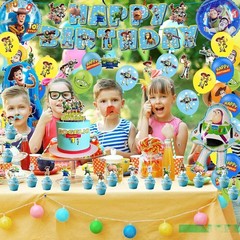 Toy Cartoon Birthday Party Decorations Set Balloons Cake Topper Banner