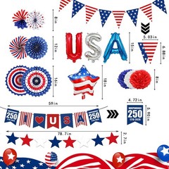 RYAOLFLY America 250 Decorations,4th of July Decorations B Red White Blue