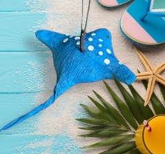 Stingray Ornament – Paper Mache Fish Shark Whale Nautical Gift Birthday Mermaid