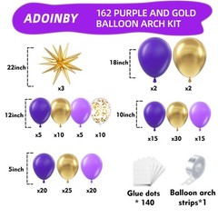 Purple and Gold Balloon Arch Kit, 162Pcs Dark Purple Gold with Stars Balloon …