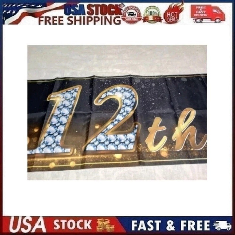 Large 9.8 x 1.6 ft Happy 12th Birthday Banner Indoor or Outdoor Sign