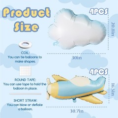 Airplane-Balloons Cloud-Balloon 8PCS 31in Matte Airplane Foil Balloon 30in Cl…