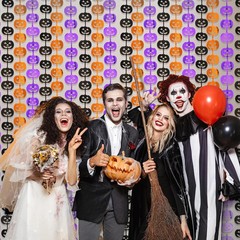 Halloween Party Decorations,2 Pack Orange Purple Black Pumpkin Metallic Foil Fri