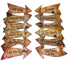 Alice Party Vintage Style Arrow Signs/Mad Hatters Tea Props & Brown