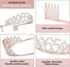 65th Birthday Decorations for Women, Including Sash, Crown/Tiara, Rose Gold
