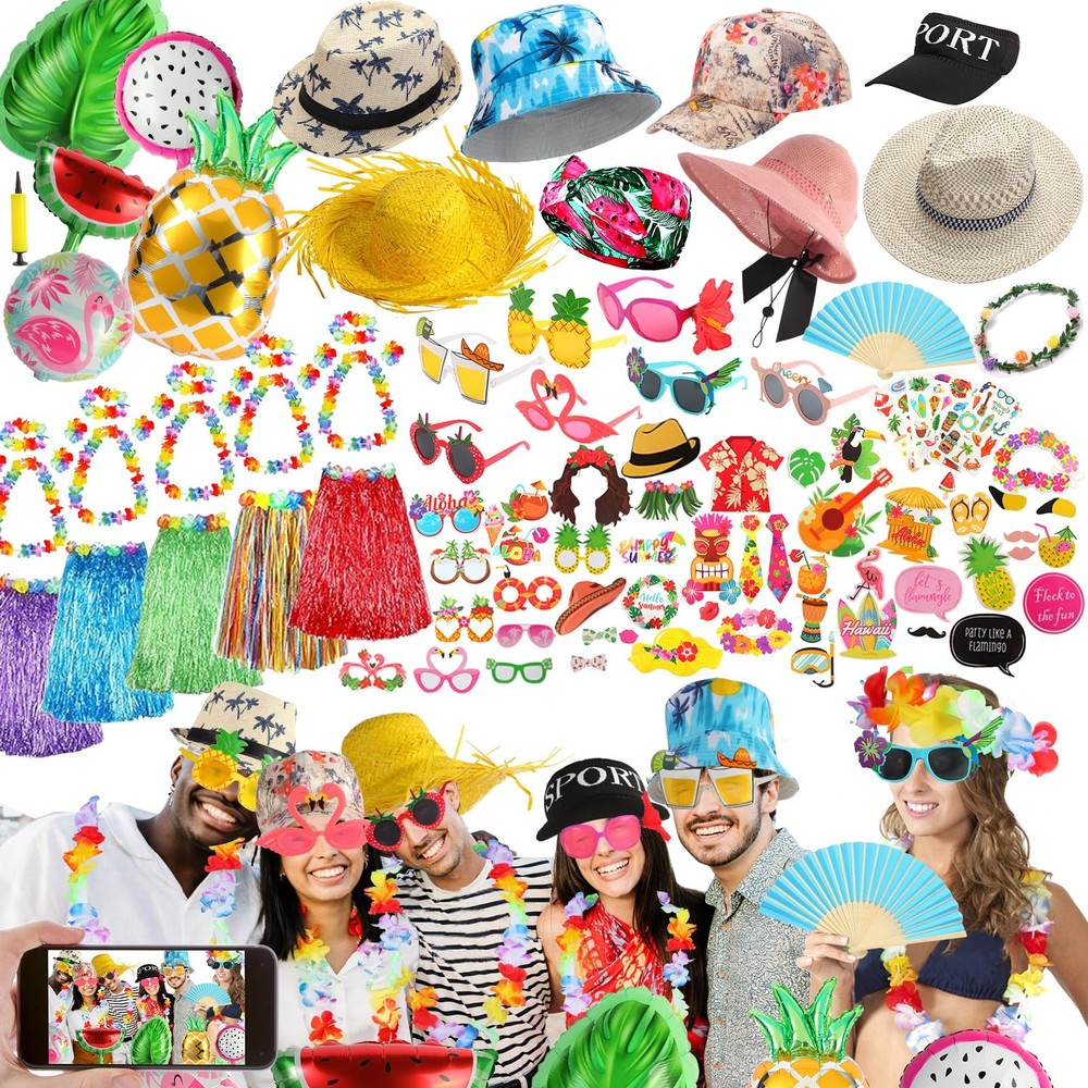 Bulk Summer Hawaiian Photo Booth Props, Luau Photo Props, Funny Hawaiian Sung…