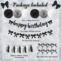 Black Bow Birthday Party Decorations, Coquette Bow Black and White Silver Con…