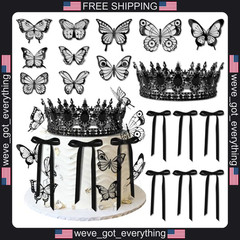 17-Piece Crown and Butterfly Cake Decorations for Celebrations