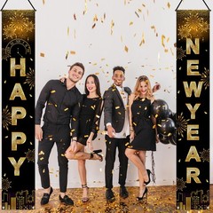 Happy New Year Black Gold Decorations – 71×12 inches,