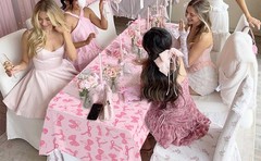 3 Pack Pink Birthday Bow Party Decorations Tablecloths, Large Size 54 X 108 Inch