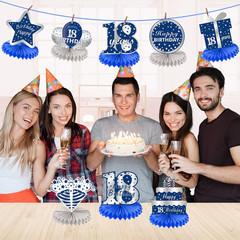 8Pcs 18Th Birthday Decorations Table Centerpiece Party Supplies, Blue Silver Hap
