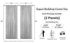 Silver Sequin Backdrop Curtain 2 Pieces 2FTx8FT Glitter Photography Backdrop for
