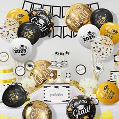 Graduation Balloons for Class of 2025 – Gold and Black Grad Latex Confetti Ballo