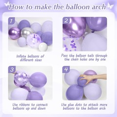 Metallic Silver White Lavender Purple Balloons, Happy Birthday Banner, Cake T…