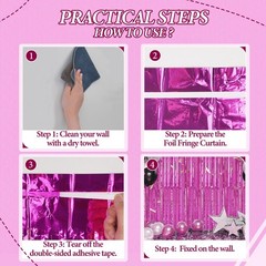 DECOCKRAT 3 Pack Foil Fringe Backdrop – 39.6″W x 98.4″L (Pack of 3), Hot Pink