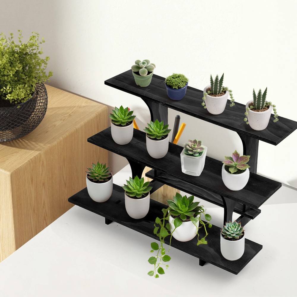 Wooden Display Riser Stand 3-Tier Rectangular Cupcake Rack Portable Shelf Rack