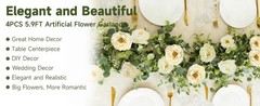 4 Packs 24FT Artificial Eucalyptus Flower Garland with White Camellias, Faux