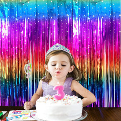 Sparkly Rainbow Gradient Tinsel Foil Fringe Curtain Metallic Streamers for Birth