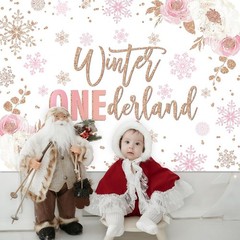 Winter Onederland Backdrop for Girl 1st Birthday Party Decoration (7x5ft).