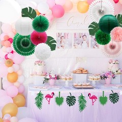 14 Pcs Tropical Party Decorations Set – Pre-Strung Flamingo Green Pink