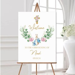 Personalised Christening Welcome Sign Baptism Party Poster Peter Rabbit Theme