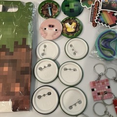 Minecraft Birthday Party Giveaways keychains pins stickers bracelets