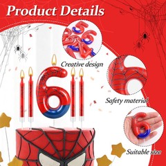 13 Pcs Spider Themed Birthday Candle Set Red Theme Number 6, Red+Blue