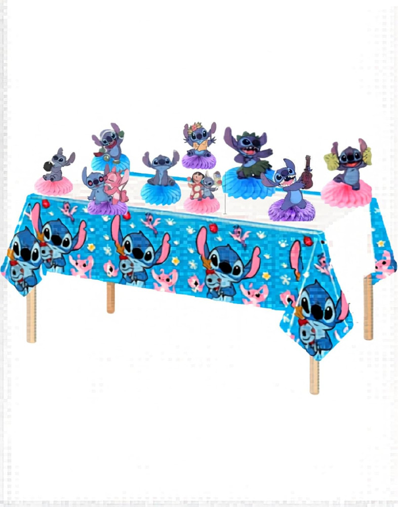 Stitch Party Decorations Set – 9Pcs Honeycomb Centerpieces with Stitch Tableclot
