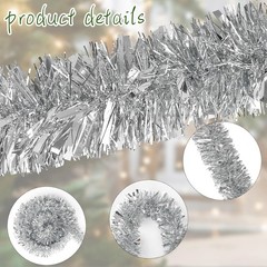 DECORA 33 Feet Silver Tinsel Garland, Christmas Metallic Hanging Tinsel Garland