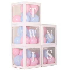 White TWINS Balloons Boxes with 5 PCS Clear Balloon Boxes and 5pcs Letters fo…